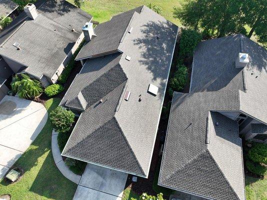 Aerial photo of completed project using GAF HDZ shingles