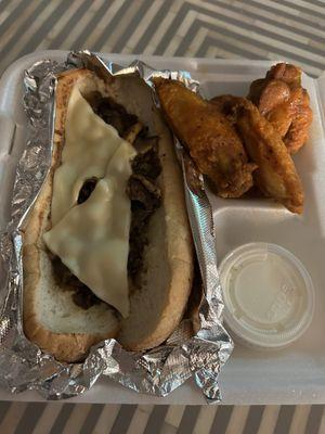 Philly cheese steak with 4 wings.