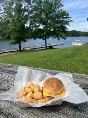 Cheeseburger and tots with a view!