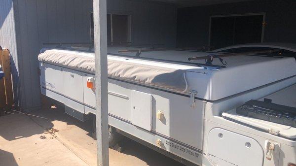 Bag awning installed on our pop-up camper.