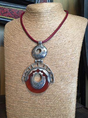 Tuareg necklace made with sterling silver, carnelian, and leather