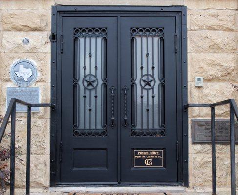 Historic McKinney Jail with custom Texas Star iron door  in Matte Black