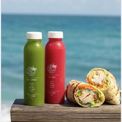 Cold Pressed Juices and Buffalo Chicken Wrap