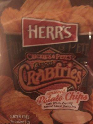 Herr's Chickie's & Pete's Crabfries potato chips.