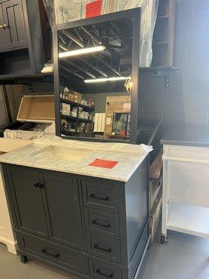 37" dark gray bath vanity with mirror