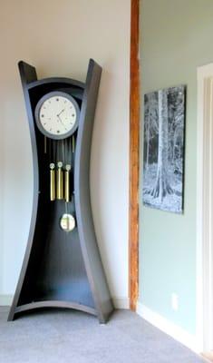 Ebonized walnut modern Grandfathers clock.