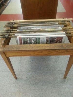 A genius way to store current newspapers.