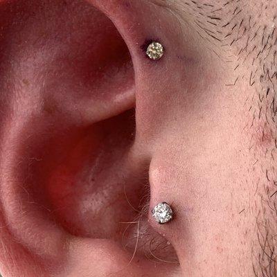 Tragus and forward helix piercings