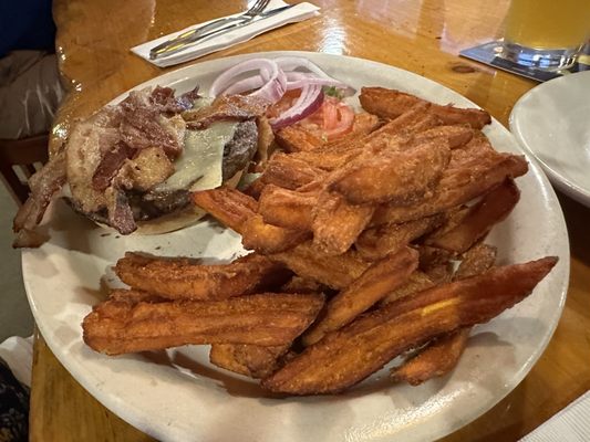 Burger with sweet potato fries