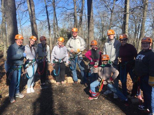 A great group about to have a blast zipping 350 feet high