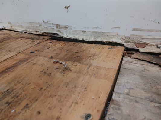 Bathroom sub floor rot repair. (During)