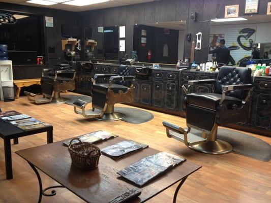 The three Barber's chair stations...vintage from the 1950's.