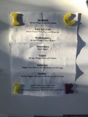 Weekly menu deals, on my fridge, where it belongs.