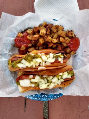 Two Georgia Red Hots with Home Fries