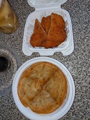 Scallion pancakes and boneless chicken