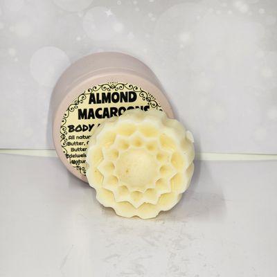 Almond Macaroon Moisturizing Body Butter Bar. After bath or shower the bar glides over skin leaving it glossy and moisturized.