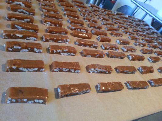 Pecan Pie Honey Caramel. Getting ready to cut and wrap!