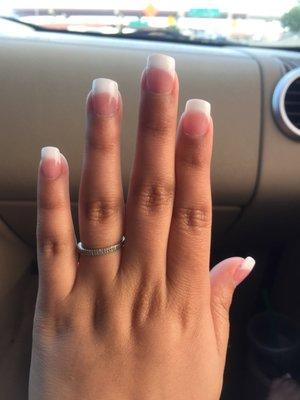 French tip with dip powder and nail extensions (you can't tell)