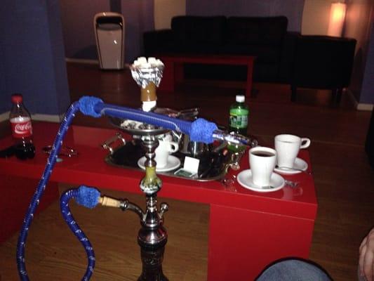 The hookah with a flavored bowl of cloud9 tobacco. An order of tea. And enjoying the atmosphere with the good music they provide