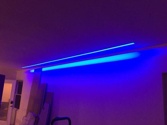 Ultramodern 8 foot multicolor light bar with color and intensity control on wallplate and voice control with Alexa.