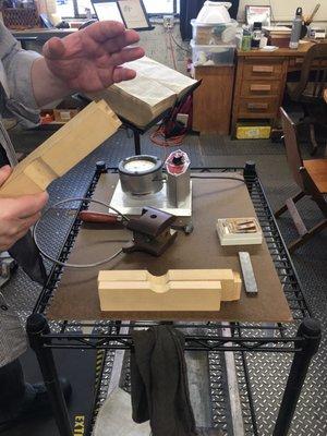 The museum demonstrates single casting of type. The record is about 8 letters per minute.