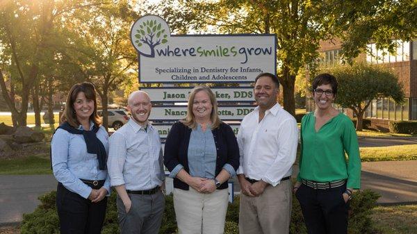 Our Pediatric Dentist team - Dr. Jennifer Charlesworth, Dr. Dan Caban, Dr. Kate Carroll, Dr. Jason Decker, Dr. Nancy Cavotta