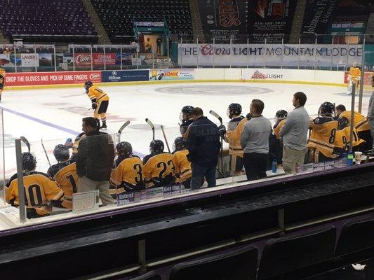 9/2/17 Saturday. (ETBU) East Texas Baptist University Tigers (gold) v. Ole Miss (gray). Ice Hockey. Hirsch Coliseum. Shreveport, Louisiana!