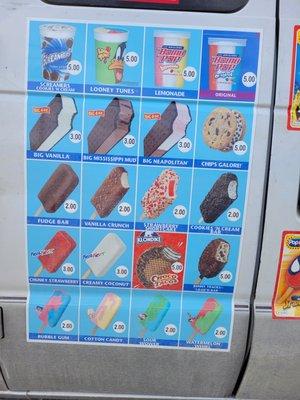 Menu of  ice cream stocked on my ice cream truck. (  Products very between shipments)