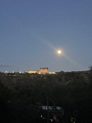 View from the park of the casino and full moon