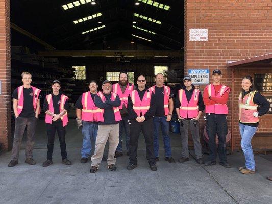 Honoring think pink with our warehouse and store peeps.