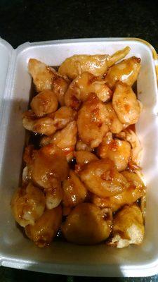 General tso's chicken far from normal but delicious sweet and spicy sauce with grilled onions. So tasty!