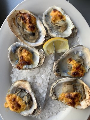 Broiled Oysters w/ pimento cheese.