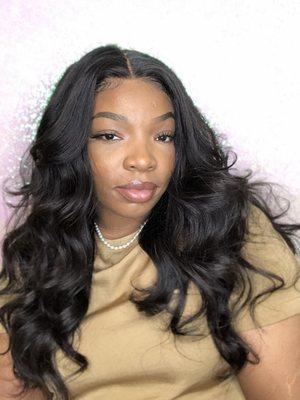 Tape-in hybrid install #houstonstylist #blackhairsalon #frontalinstall #bundles #Brazilianhair #peruvianhair #indianhair