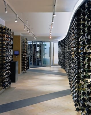 the serpentine wall of wine, the cube at the far end