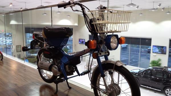 Part the Ancona family's vintage Honda collection, on display at the dealership.