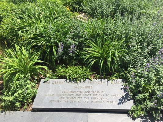 Plaque on the ground commemorating the 300 years (back then) of German-American cooperation (1683-1983) (4/22/2017).