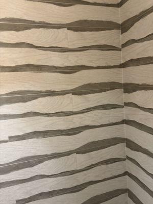 Wood paneling effect done with 54 inch commercial grade vinyl wallcovering