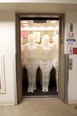 GMD's minions - mannequins take an elevator ride.