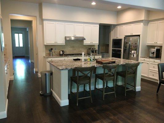 Photo uploaded by Jason M.  Travertine tile backsplash installed by Paul V.