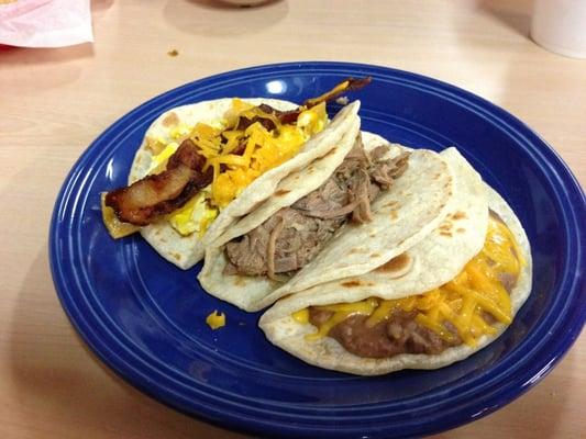 Migas with Bacon, Brisket, Bean and Cheese !!