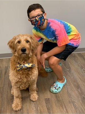 Our therapy dog Leo helps with a checkup