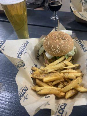 Veggie burger and fries