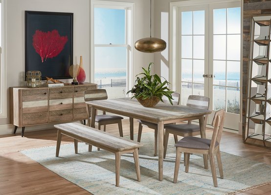 Amazing Coastal Look with solid Acacia top, matching chairs, bench and cabinet!