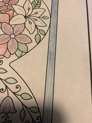 Coloring from another brand coloring book, using turquoise pencil. It's more fun, when it adhere to the paper faster.