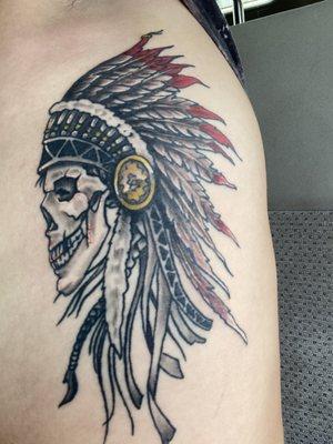 Skull with Native American headdress