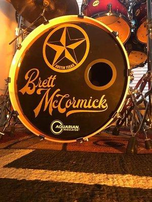 Vinyl application used to decorate a drum head cover for Brett McCormick Band.