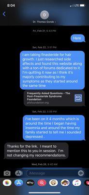 I had already mentioned to him I was taking it twice prior. His negligent response shown here. I was suicidal while taking this medication.