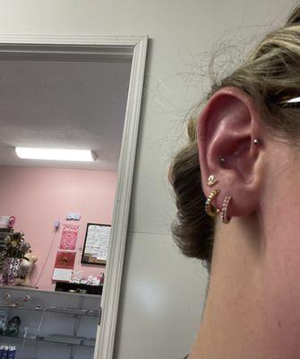 Forward helix and conch piercings