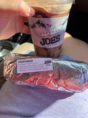 Mudslide frappe and breakfast burrito.