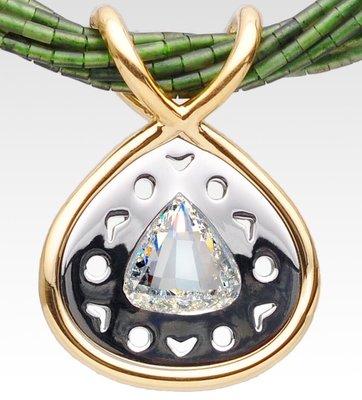 Sea Shell Diamond Pendant on Jade in 18k white and yellow Gold. Original design by PK McCarthy